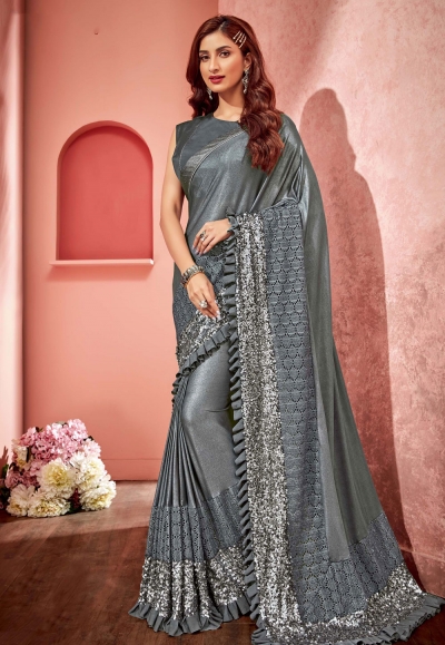 Gray lycra festival wear saree  10802